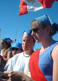 photo of Alyssa Engelberger and Alison Shepard, right, at the July 23 World Youth Day Opening Mass