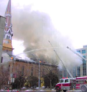 photo of fire at St. Raphael Cathedral in Madison