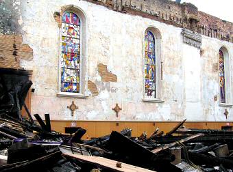 photo of the interior of fire-damaged St. Raphael Cathedral in Madison