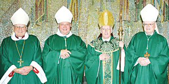 photo of (from left) Bishop William H. Bullock, Bishop Robert C. Morlino, Bishop Paul J. Swain and Bishop George O. Wirz